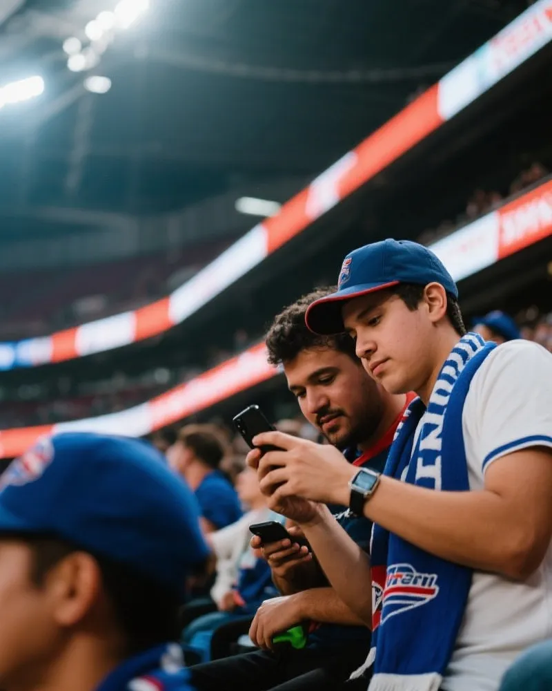 球迷使用手机查看赛事数据